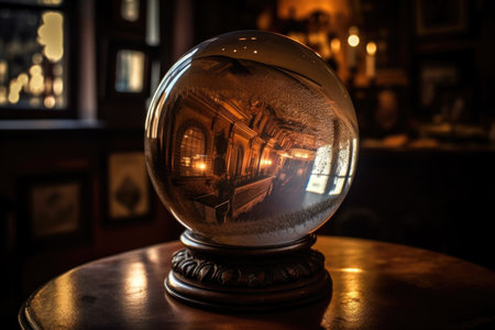 magic crystal ball, with view into the past, showing a moment in time from long ago, created with generative aiの素材