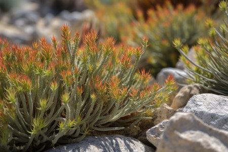 close-up of drought-tolerant native plant, with its unique texture and color, created with generative aiの素材