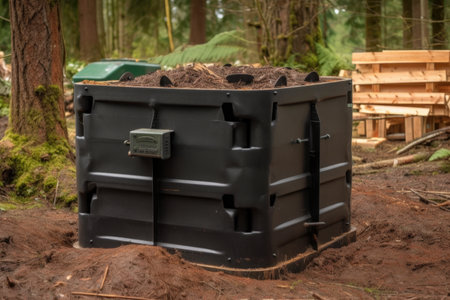 composting bin with aeration system and automatic turner for superior compost, created with generative aiの素材