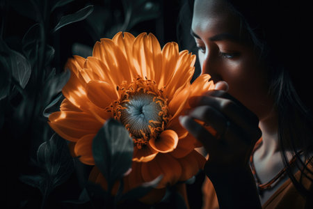 creative freelancer using light and lens to create stunning photo of a blooming flower, created with generative aiの素材