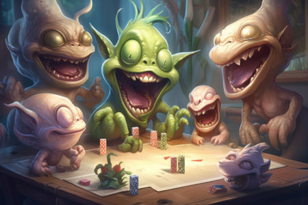 group of aliens playing a board game and laughing together, created with generative aiの素材