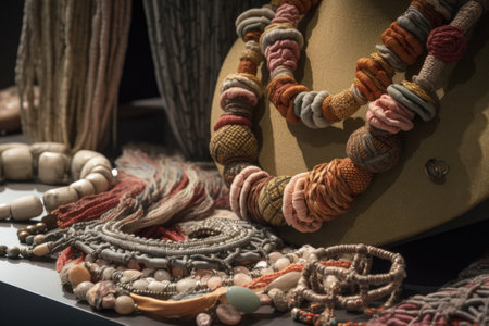accessory and jewelry trends, featuring mixtures of different textiles, materials, and colors, created with generative aiの素材