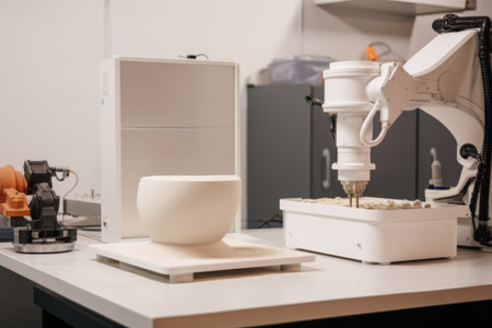 3d printing and additive manufacturing robot mixing different types of materials to create new products, created with generative aiの素材