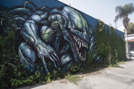 alien is spray-painting its own unique mural, mixing graffiti and fine art, created with generative aiの素材