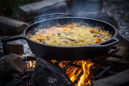 campfire cookbook, filled with recipes for delicious and easy campfire meals, created with generative aiの素材