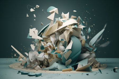 photorealistic illustration of deconstructed and fragmented shapes in motion, created with generative aiの素材