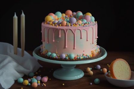 decorative cake with pops of pastel colors and sprinkles, created with generative aiの素材