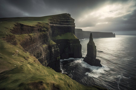 majestic cliff with natural rock formations and dramatic lighting, created with generative aiの素材