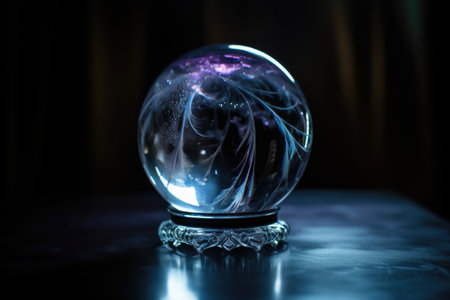 close-up of crystal ball, with magical swirls and flashes of light, created with generative aiの素材