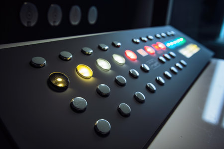 close-up of panel with lights and buttons for controlling the homes various appliances, created with generative aiの素材