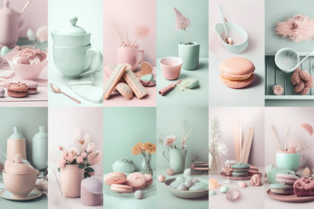 beautiful collage of pastel colors, with hint of retro style, created with generative aiの素材