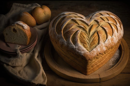 heart-shaped bread loaf with a flaky and tender crust, cut into thin slices, created with generative aiの素材