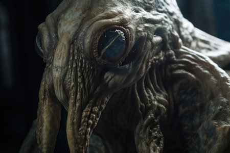 close-up of alien creature, with its tentacles and skin visible, created with generative aiの素材
