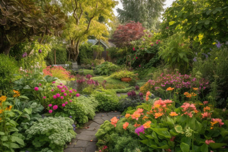 beautiful garden, filled with vibrant colors and textures, created with generative aiの素材