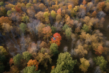 shot of a drone flying above trees, created with generative aiの素材