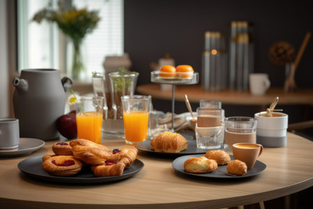 coffee break with gourmet treats and pastries in a calm and pleasant atmosphere, created with generative aiの素材