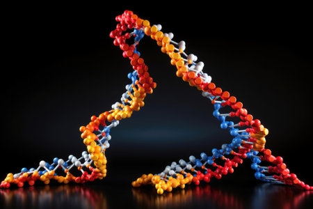 dna double helix, with complementary base pairs and molecules of varying sizes, created with generative aiの素材