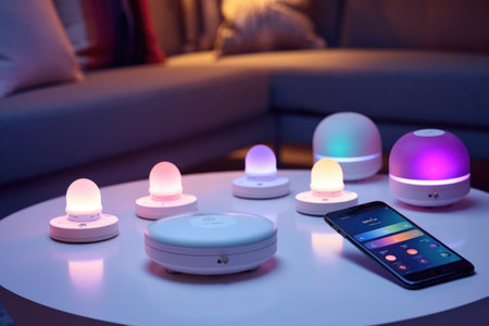 home automation system that turns on lights and music when residents arrive home, created with generative aiの素材