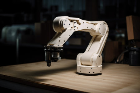 3d printing robot, with its arm in motion, creating unique object, created with generative aiの素材