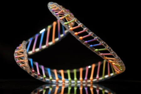 dna double helix, with close-up view on the base pairs, created with generative aiの素材
