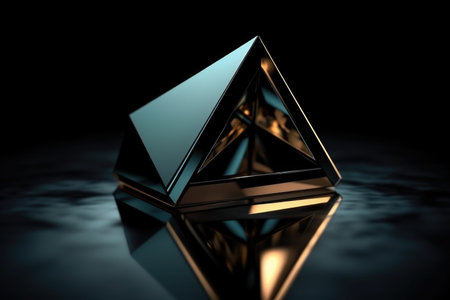 3d geometric shape on a black background, with reflections, created with generative aiの素材