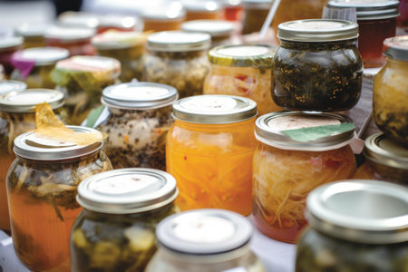 fermented foods festival, showcasing variety of traditional and contemporary fermented foods, created with generative aiの素材