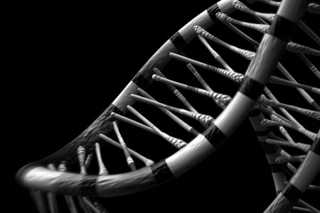 dna double-helix, rendered in stark black and white, created with generative aiの素材