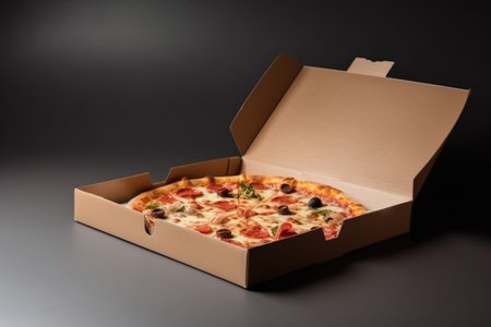 pizza delivery, box open and ready to be enjoyed, created with generative aiの素材