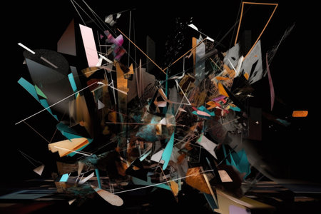 abstract, deconstructed and fragmented shapes on a black background, created with generative aiの素材