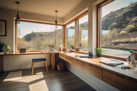 decluttered space with view of scenic natural setting, created with generative aiの素材