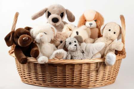 a basket of plush and cuddly toys for a playful pup, created with generative aiの素材