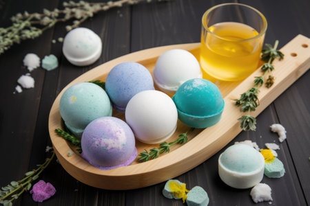 cbd-infused bath bombs and bubbles for a relaxing soak, created with generative aiの素材