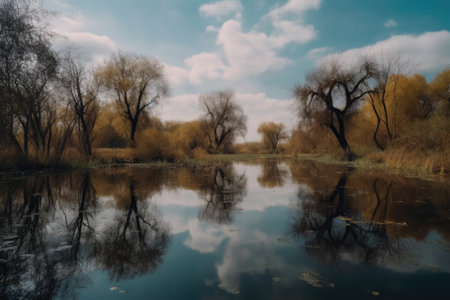 shot of a beautiful nature reserve through the eyes of someone experiencing it for the first time, created with generative aiの素材