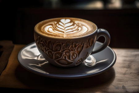latte art, with delicate swirls and designs created in the milk, created with generative aiの素材