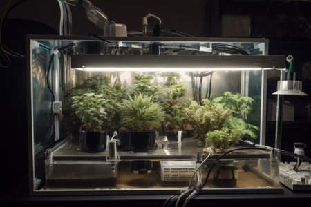 close-up of a home-grow setup, with the different parts and pieces visible to the viewer, created with generative aiの素材