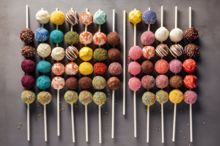 collection of cake pops in a variety of colors and flavors, created with generative aiの素材