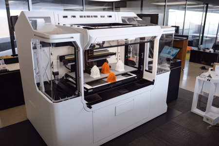 3d printer printing complex design, with view of finished product visible, created with generative aiの素材