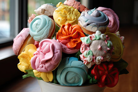 meringue cookie bouquet, filled with a variety of flavors and colors, created with generative aiの素材