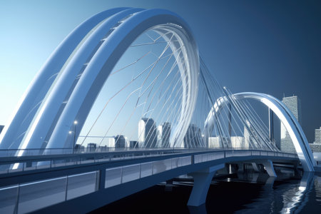 3d model of futuristic city bridge, with sleek lines and geometric shapes, created with generative aiの素材