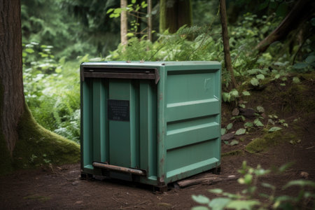 compost bin made from repurposed shipping container, perfect for urban garden or small farm, created with generative aiの素材