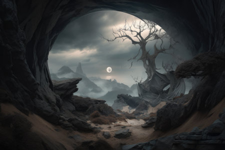 mystery and secrets hidden within the abstract and surreal landscapes, created with generative aiの素材