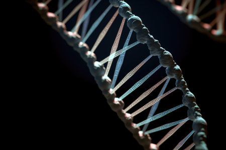 close-up of dna double helix, with individual strands visible, created with generative aiの素材