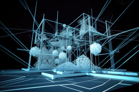 3d structure composed of geometric shapes, in futuristic setting, created with generative aiの素材