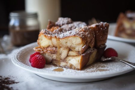decadent french toast bake with cinnamon and sugar, created with generative aiの素材