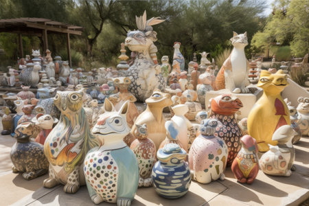 ceramic sculpture garden filled with whimsical and playful sculptures, created with generative aiの素材