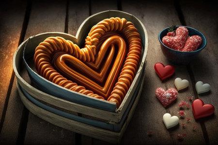 heart-shaped churros basket for a romantic night in, created with generative aiの素材