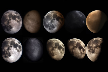 series of photographs, showing the different phases of a planet or moon, created with generative aiの素材