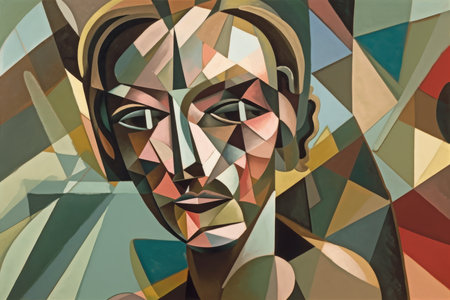 cubist portrait of woman, with her face and body fragmented into geometric shapes, created with generative aiの素材