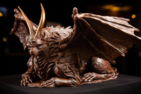 chocolate sculpture of a mythical creature, with wings and horns made from chocolate, created with generative aiの素材