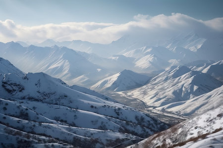 majestic mountain ranges, covered in a blanket of white snow, created with generative aiの素材